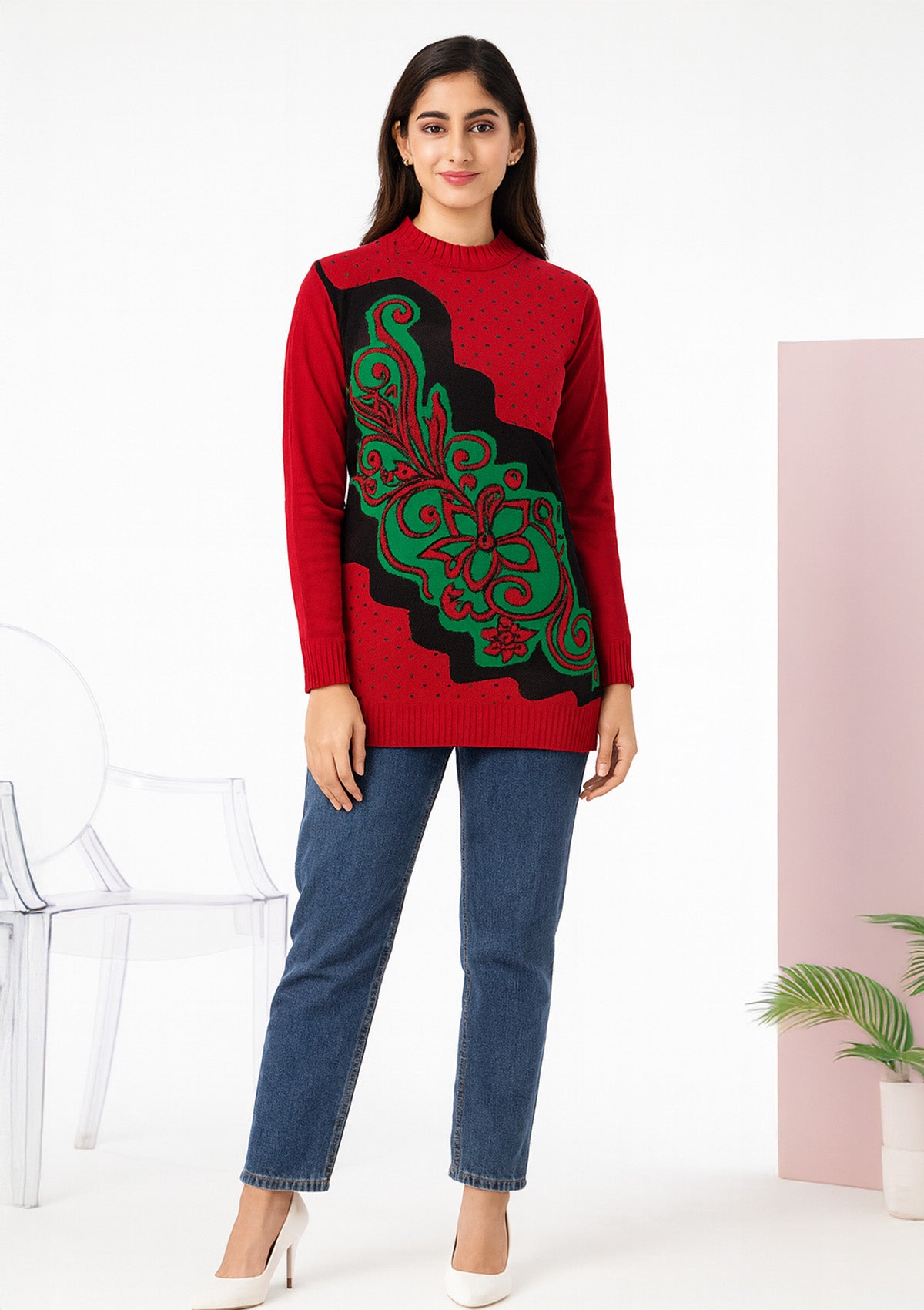 Premium Red Woolen Top for Women – Soft Knit Pullover