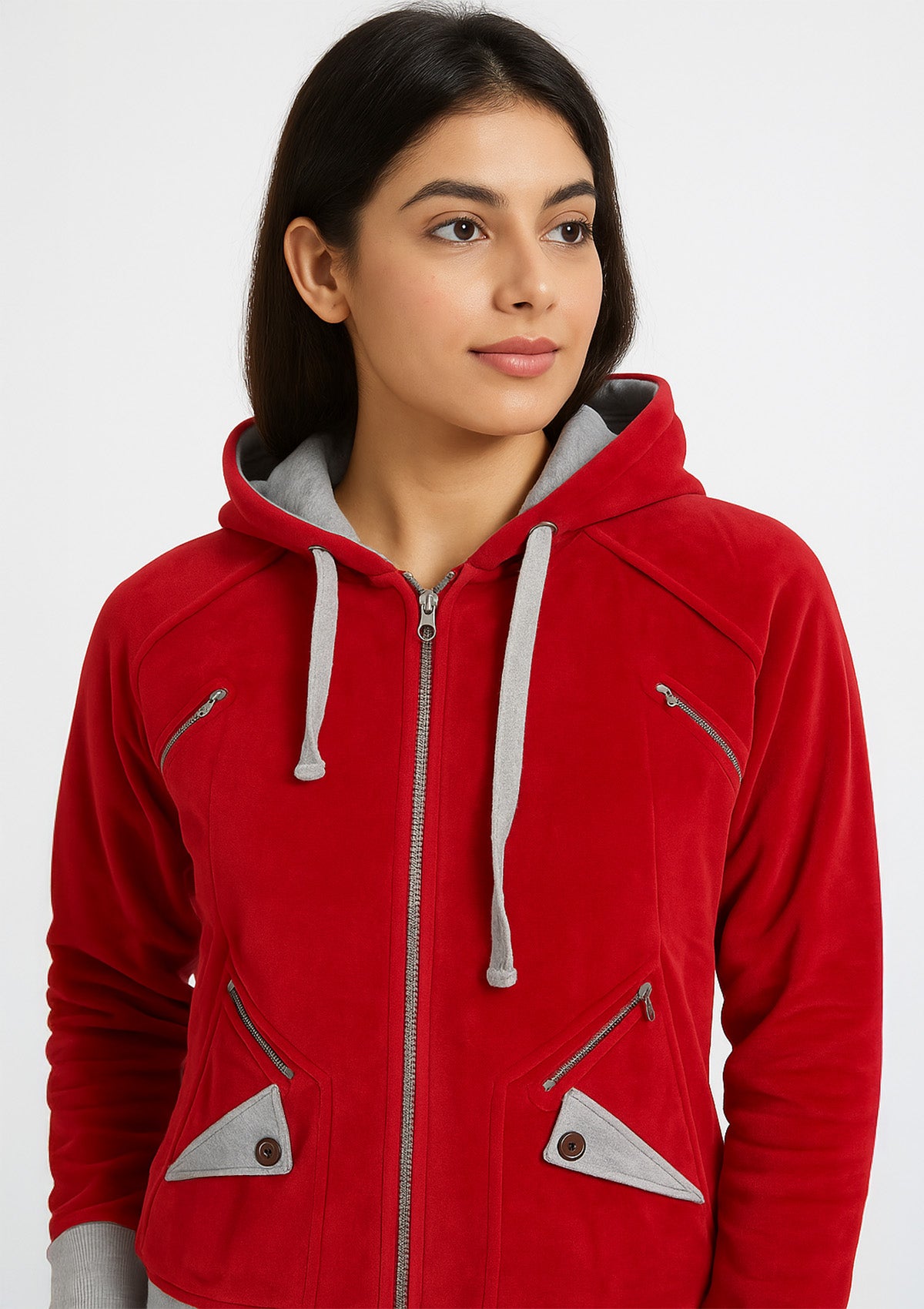 Premium Red Cotton Fleece Hoodie – Contrast Pocket