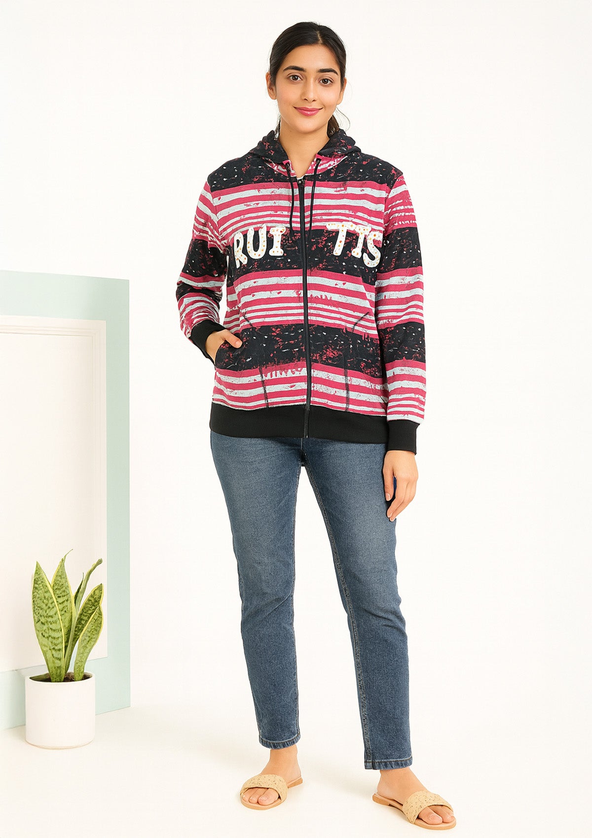 Premium Printed Zip Hoodie for Men – High‑Neck Hood