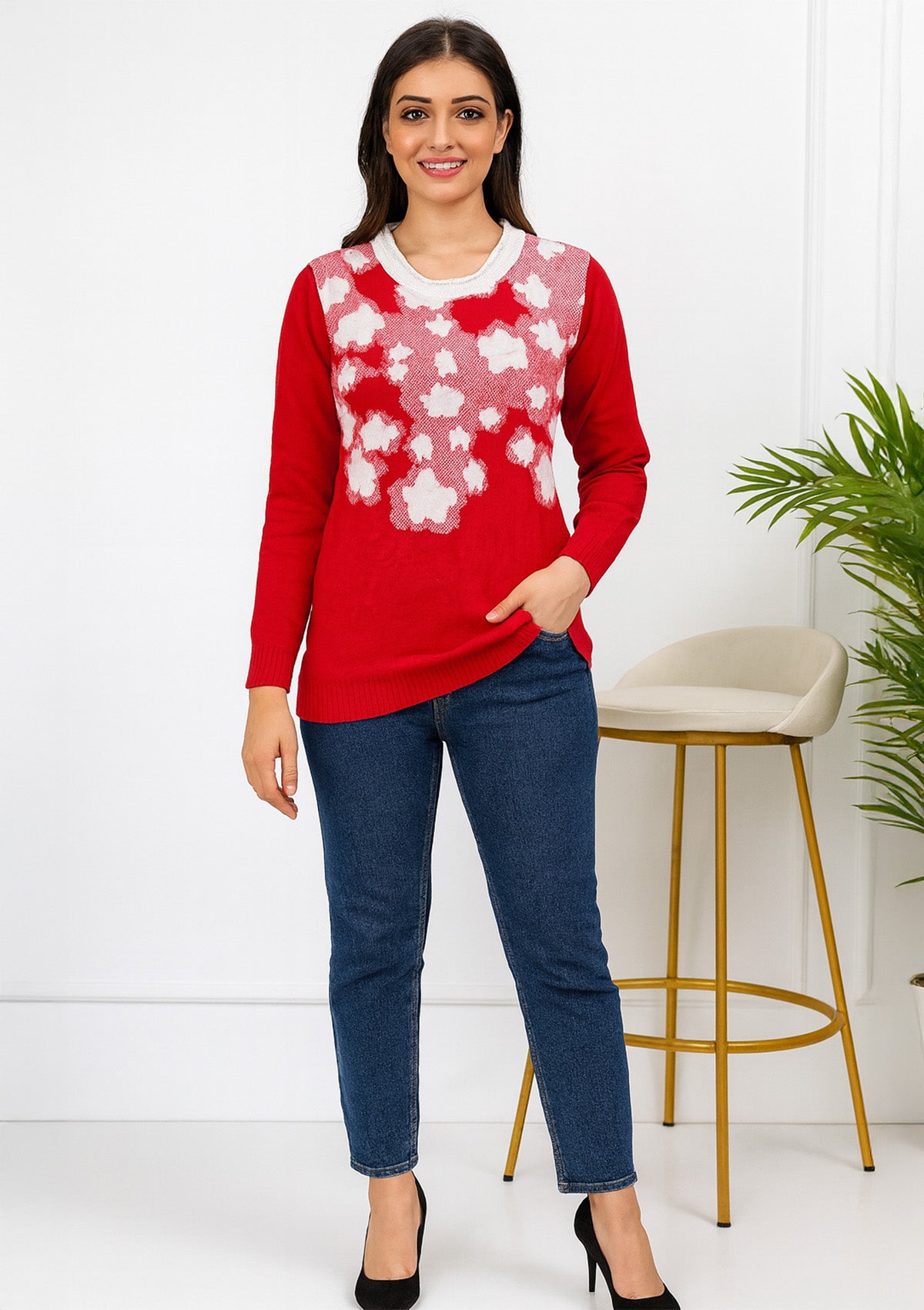 Premium Woolen Top for Women – Red Winter Soft Pullover