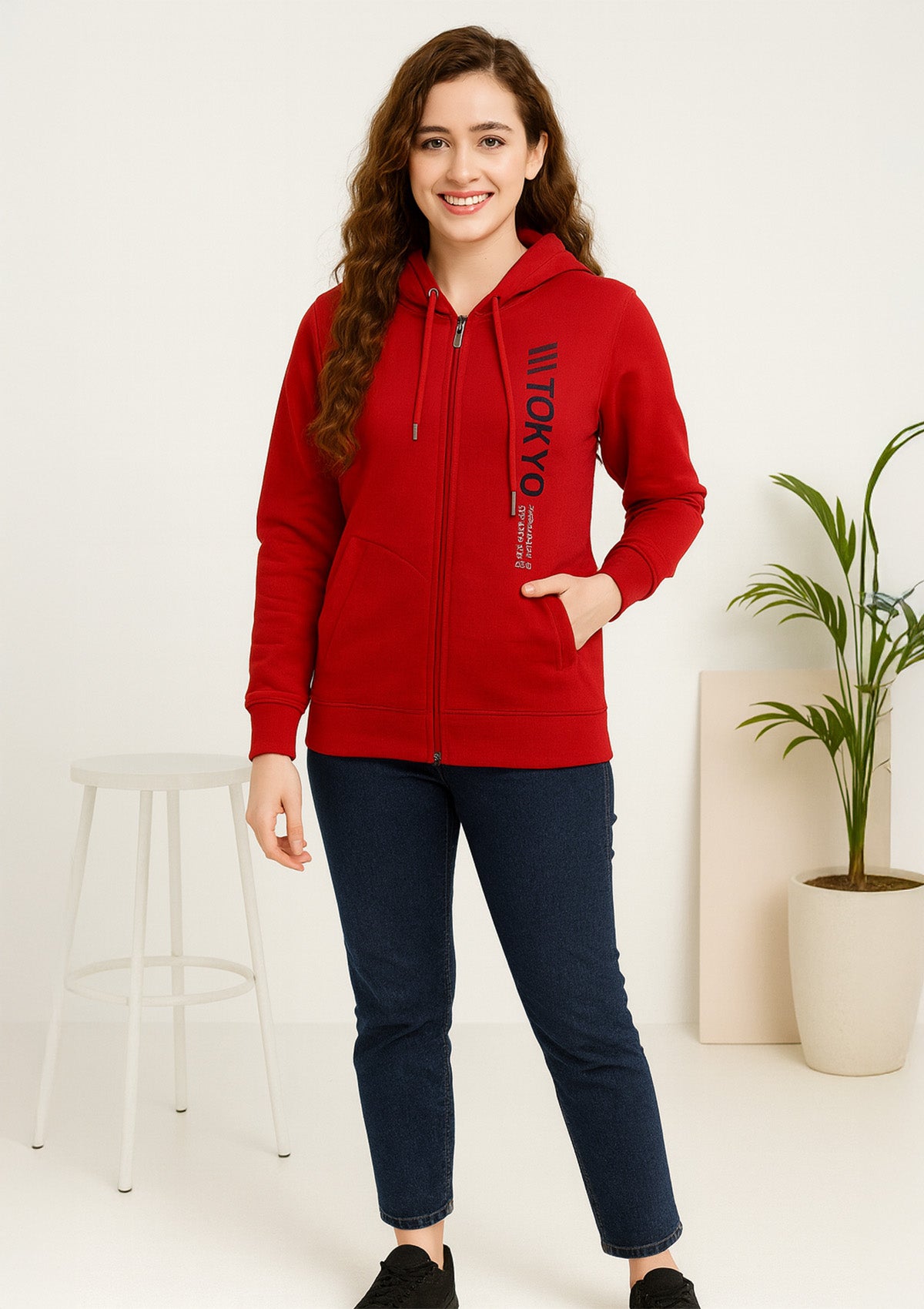 Red Streetwear Layer - Premium Zip Soft Fleece Hoodie