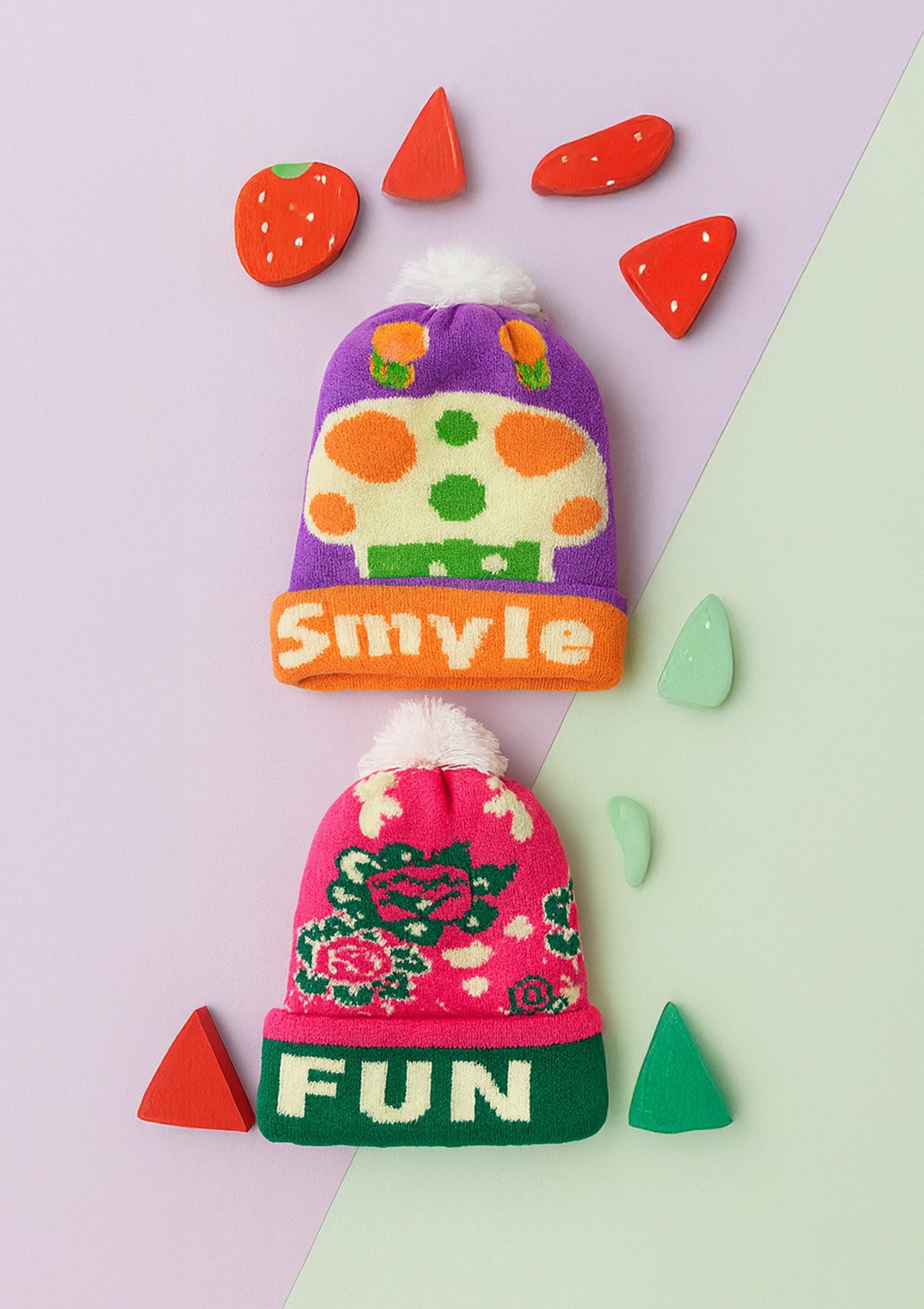 Kids Winter Caps Set of 2 – Soft Knitted Beanies with Pom Poms