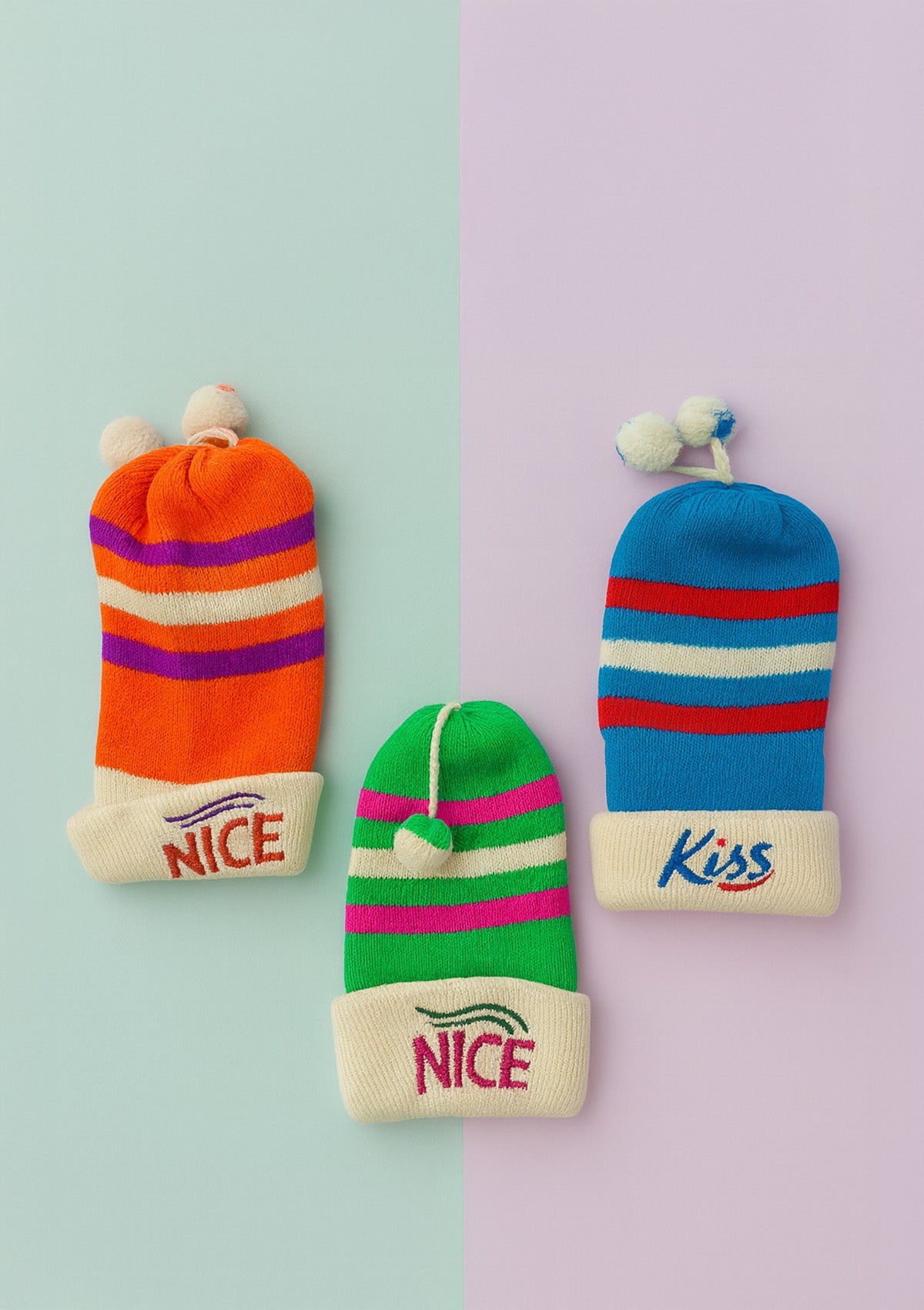 Kids Long Winter Caps Set of 3 – Striped Knitted Beanies