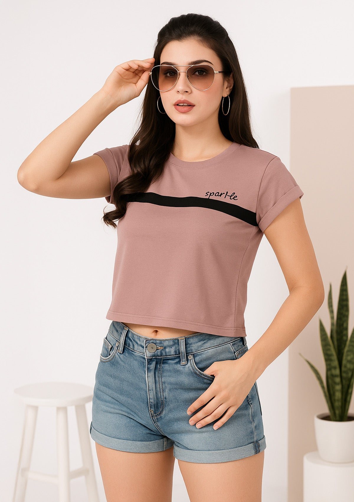 Women’s Graphic Crop Top – Dusty Pink Cotton Jersey