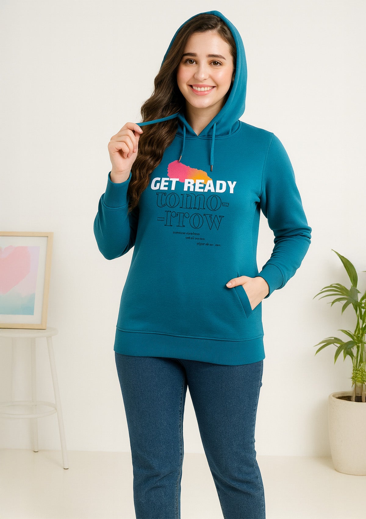 Turquoise Winter Graphic Hoodie – Soft Fleece Pullover