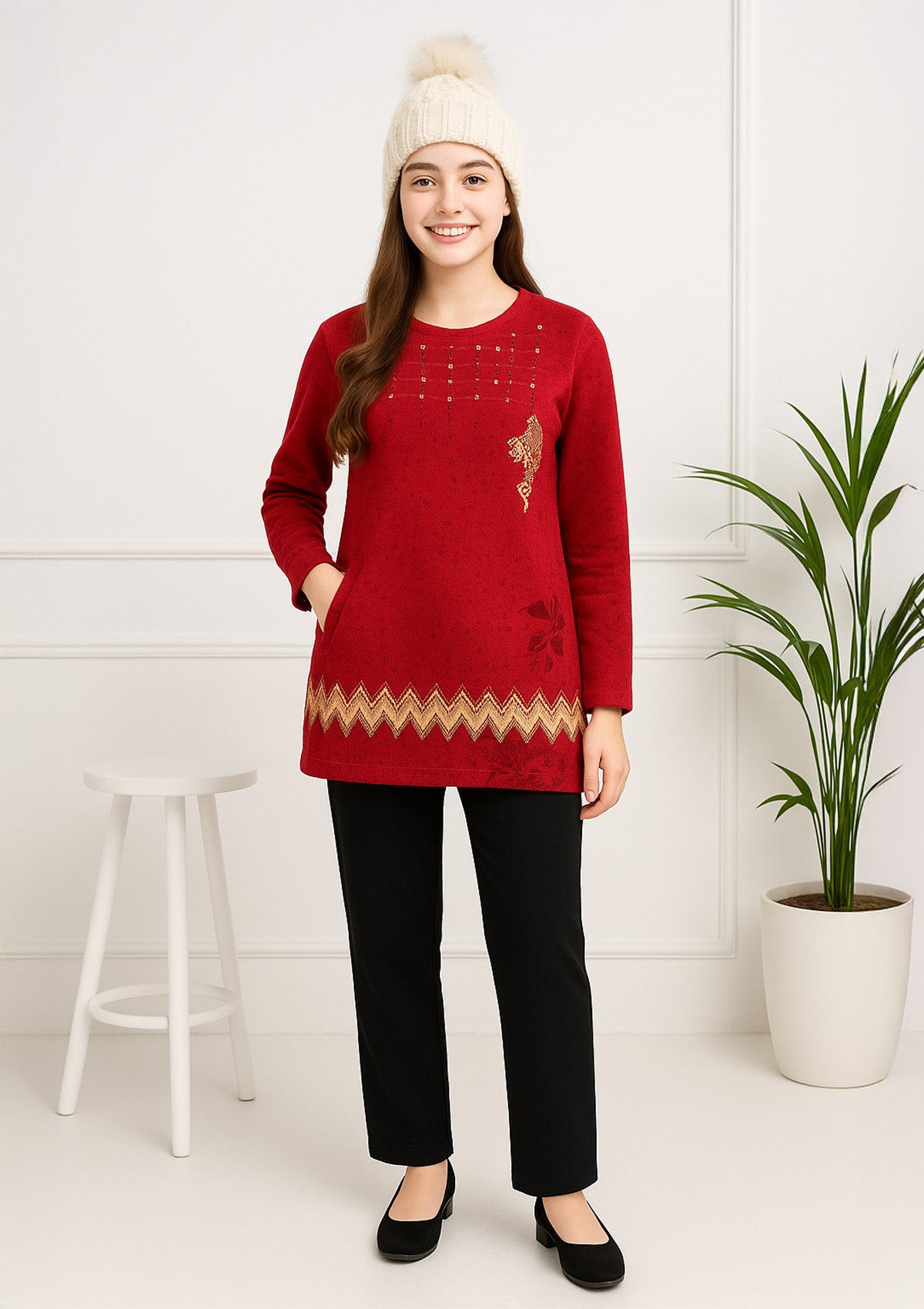 Warm Fleece Long Top – Soft Brushed Winter Tunic