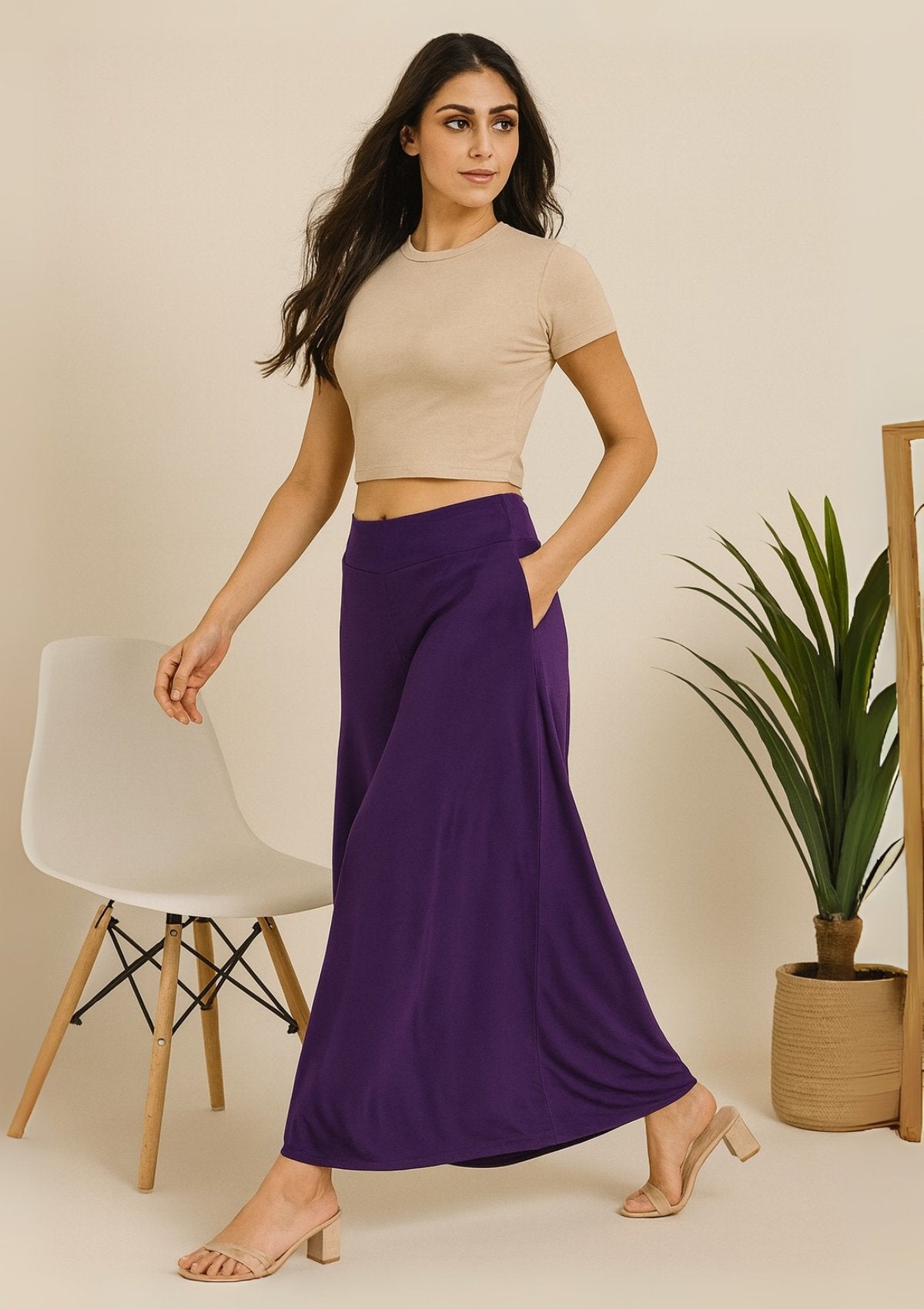 Women’s Purple Palazzo – Wide Leg Flared Pants for Daily Wear