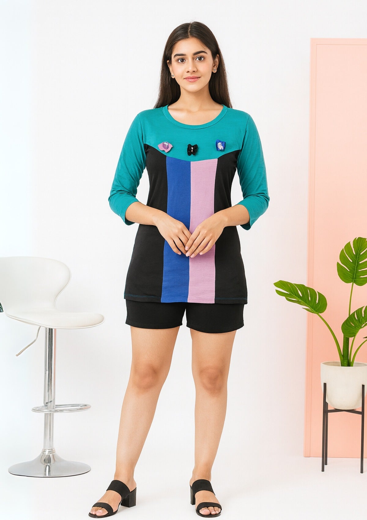 Hosiery Stretchable Panel Top – Multicolor Patchwork