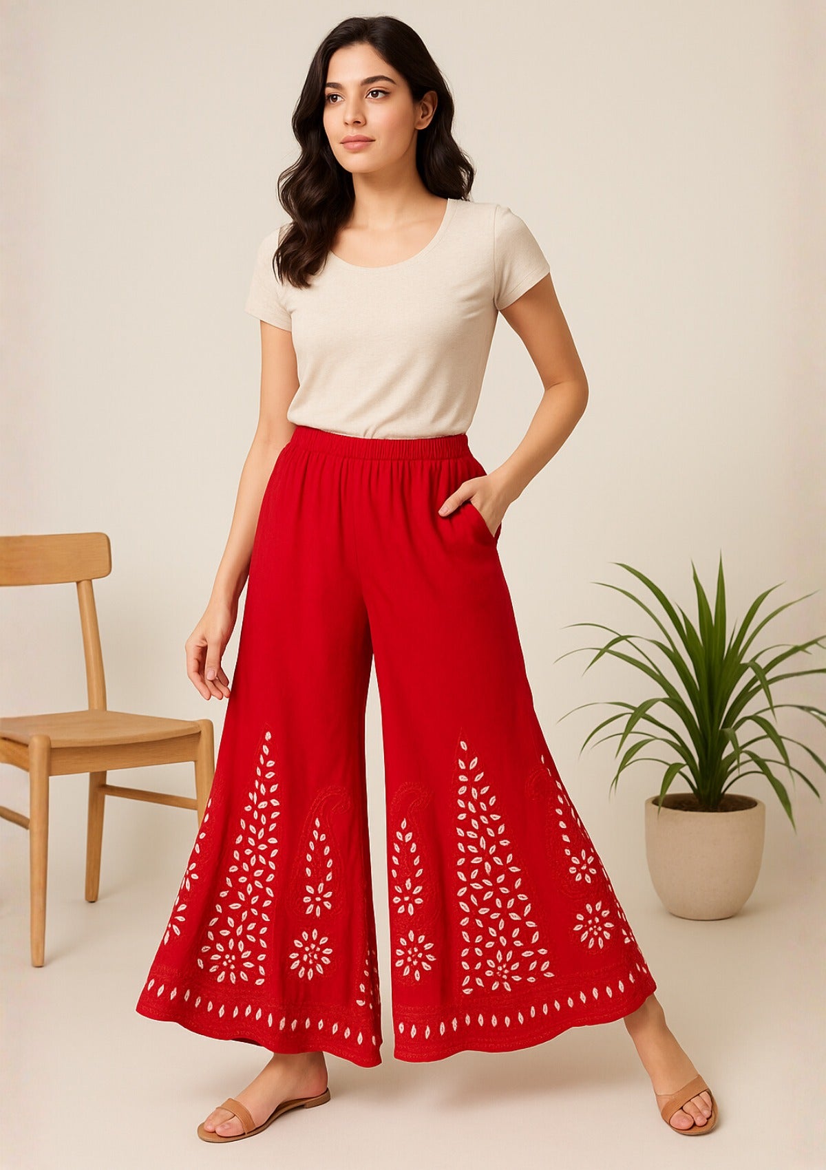 Women’s Red Georgette Sharara – Gota Patti Work Heavy Embroidered