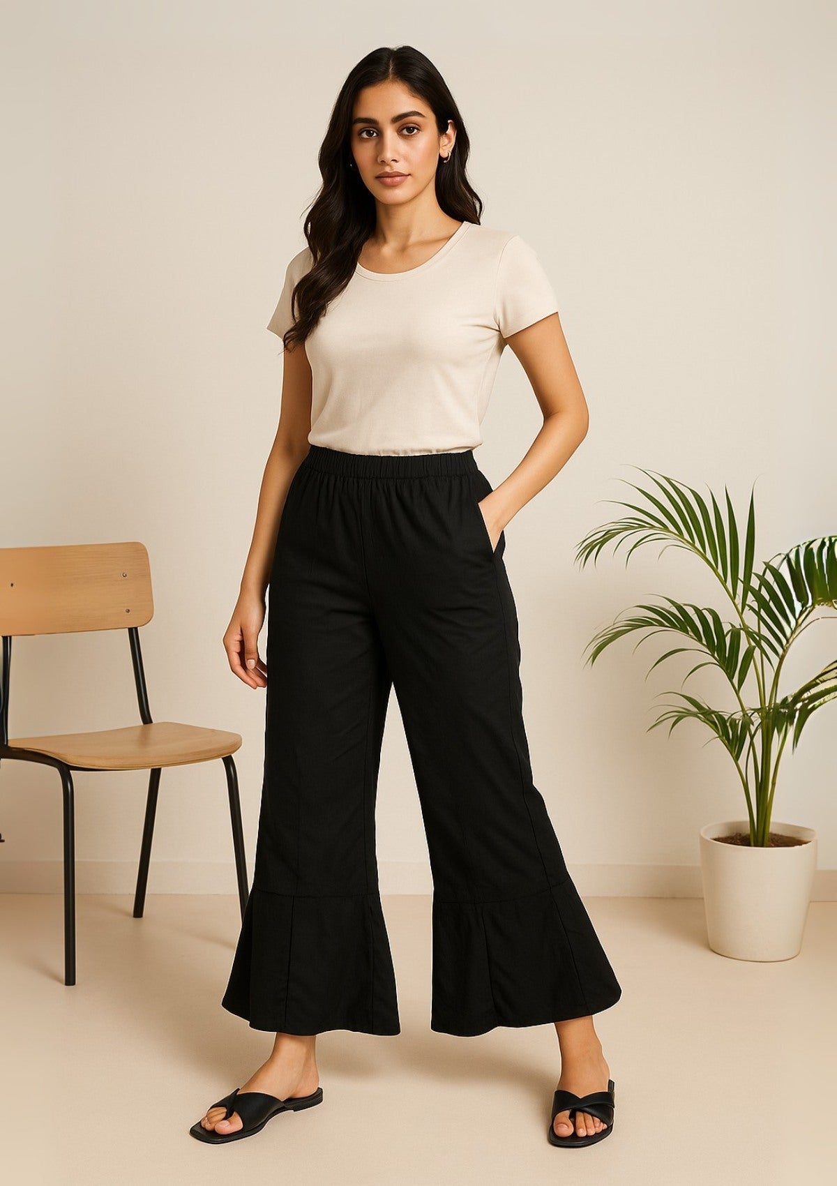 Women’s Black Stylish Palazzo – Trendy Flared Designer Pants