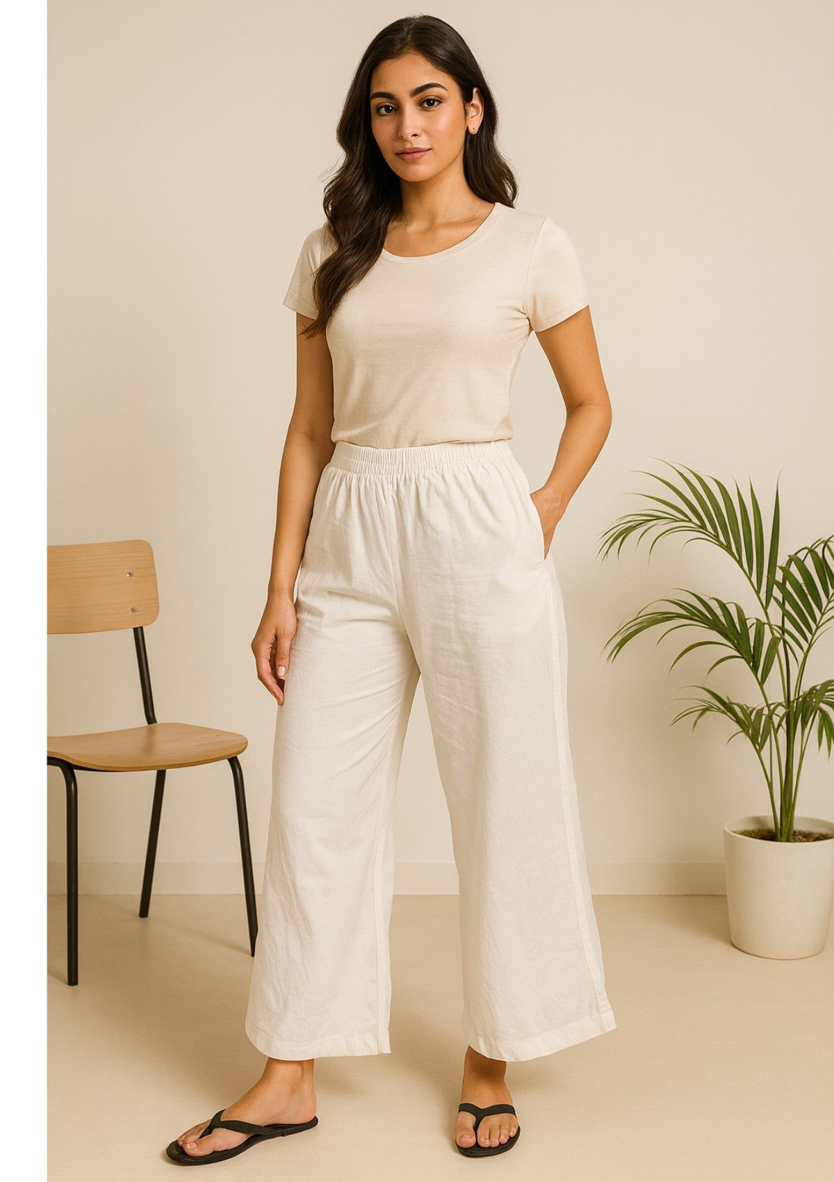 Women’s White Heavy Rayon Palazzo – Free Size Palazzo Pants