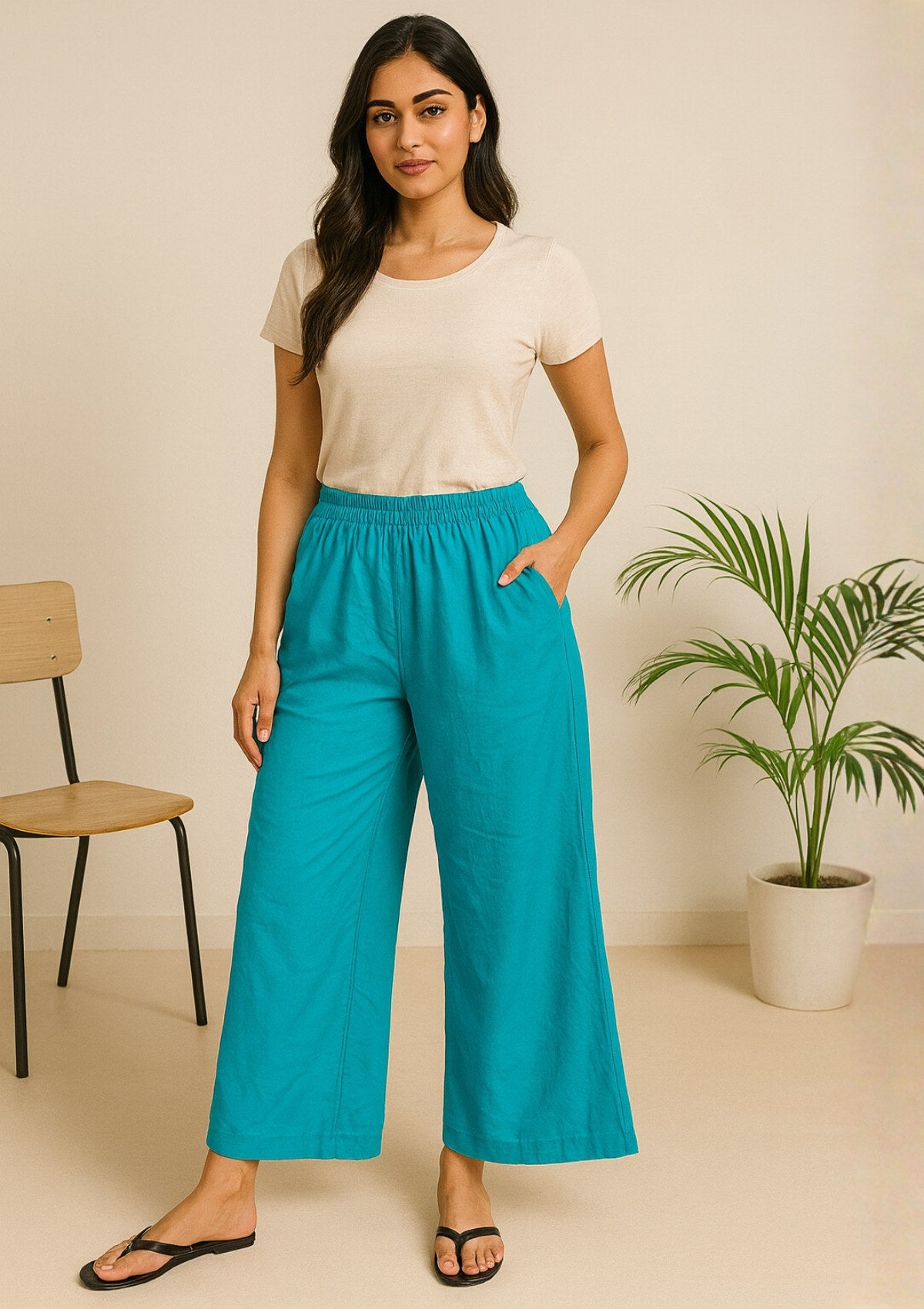 Women’s Turquoise Blue Rayon Palazzo – Flared Palazzo Pants