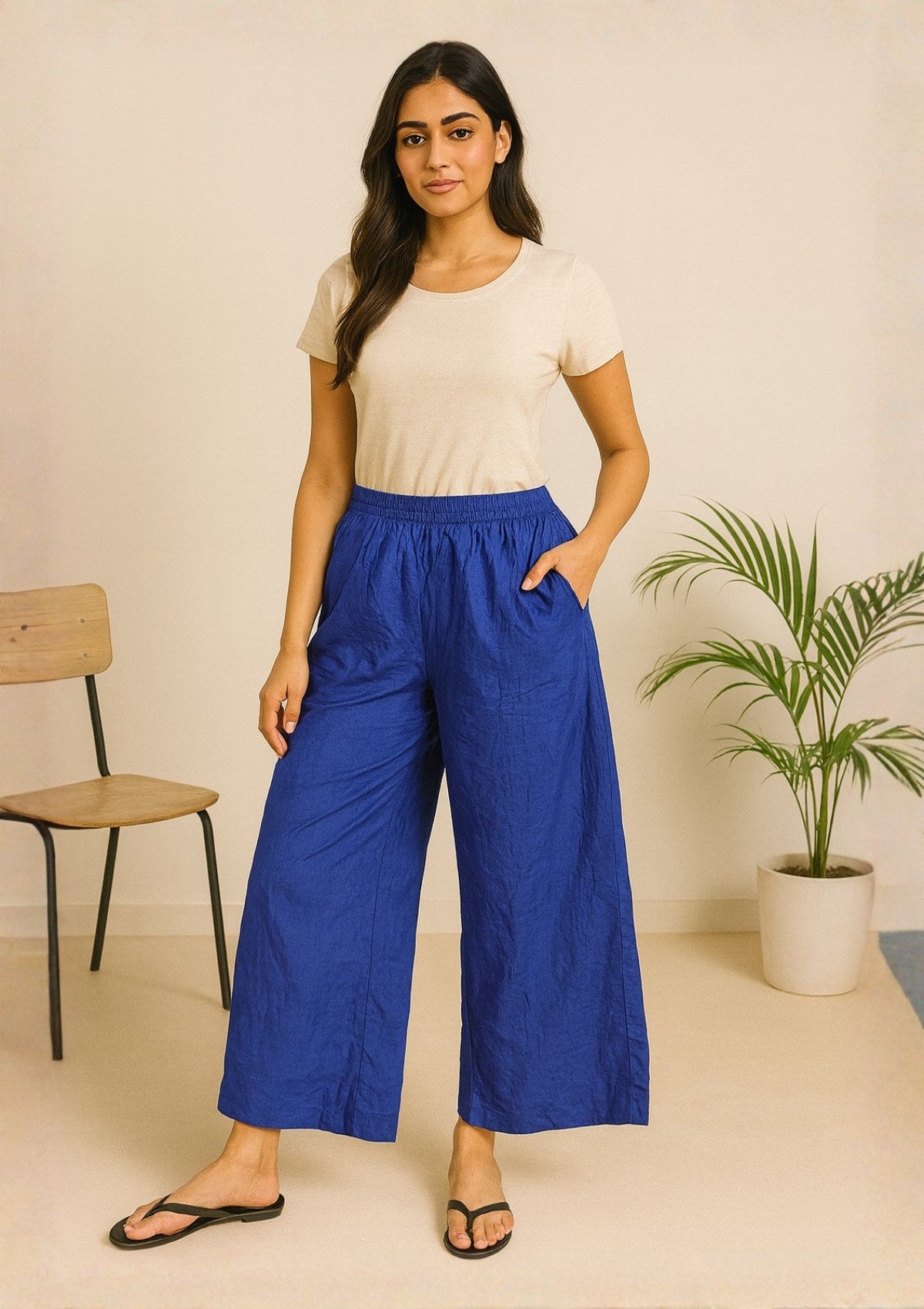 Women’s Royal Blue Rayon Palazzo – Flared Palazzo Pants