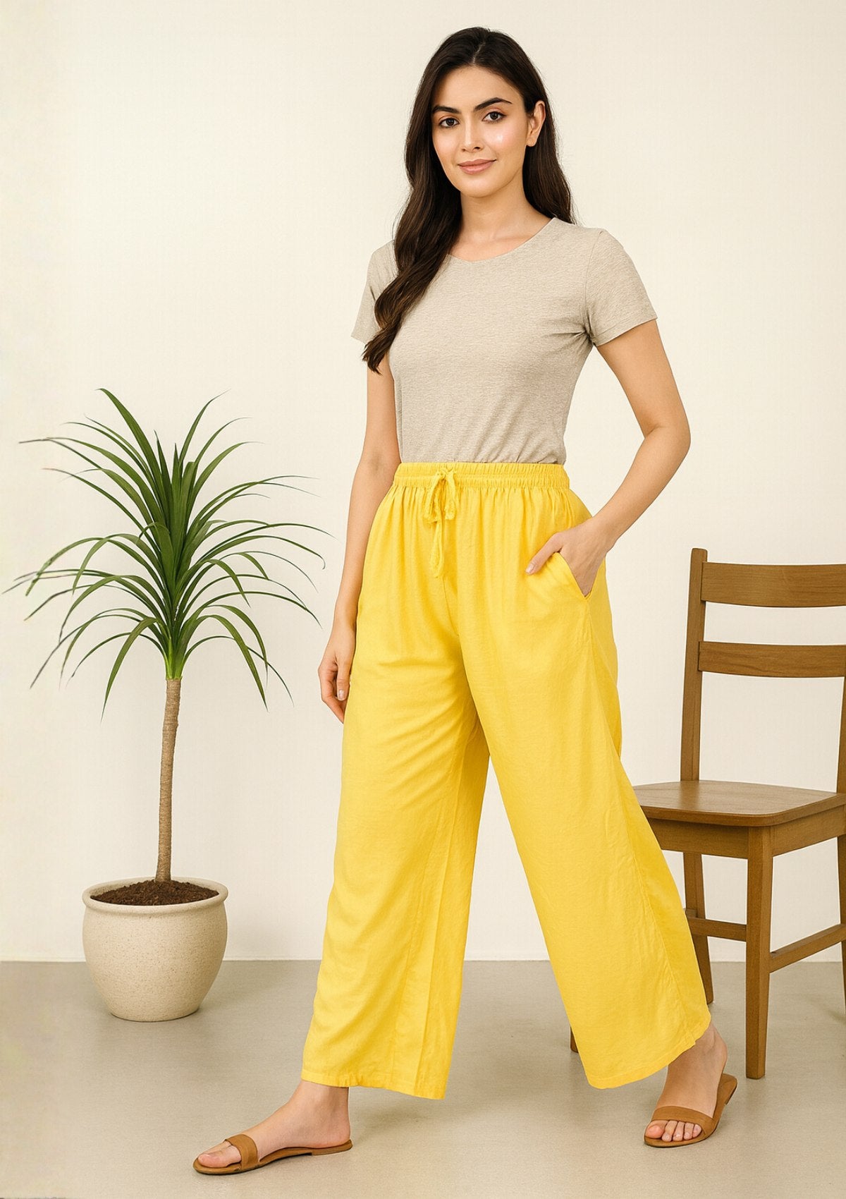 Women’s Yellow Rayon Palazzo – Wide Leg Palazzo Pants