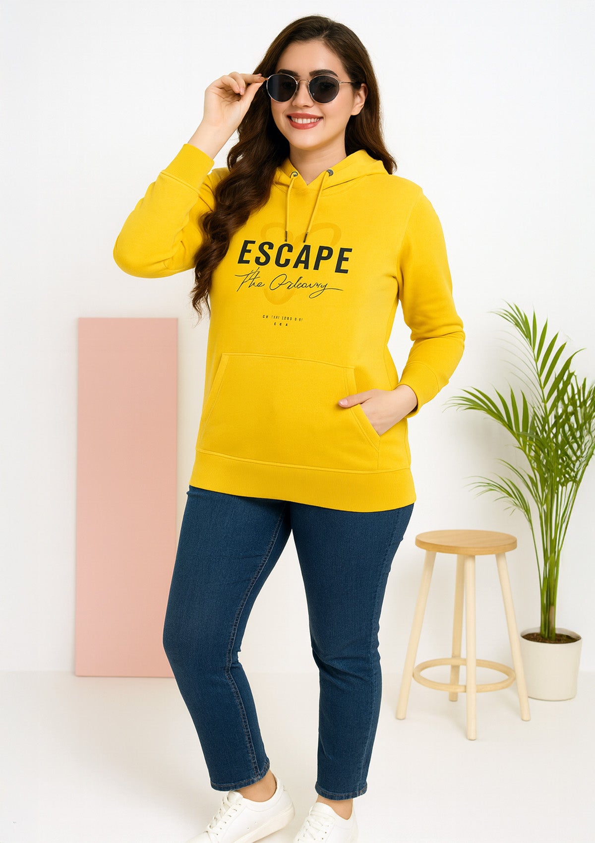 Yellow Winter Graphic Hoodie – Soft Fleece Pullover