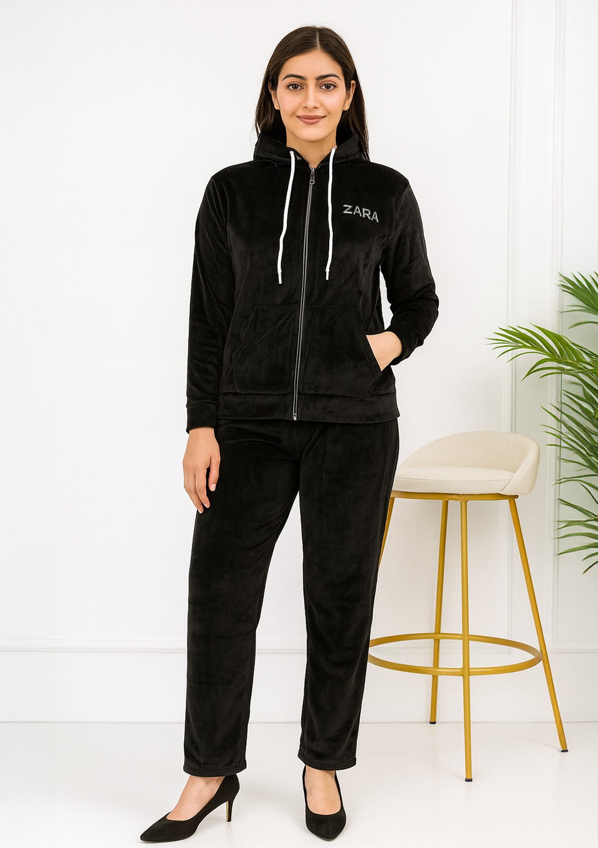 Premium Velvet Track Suit Set – Zip‑Up Hoodie and Jogger Pants