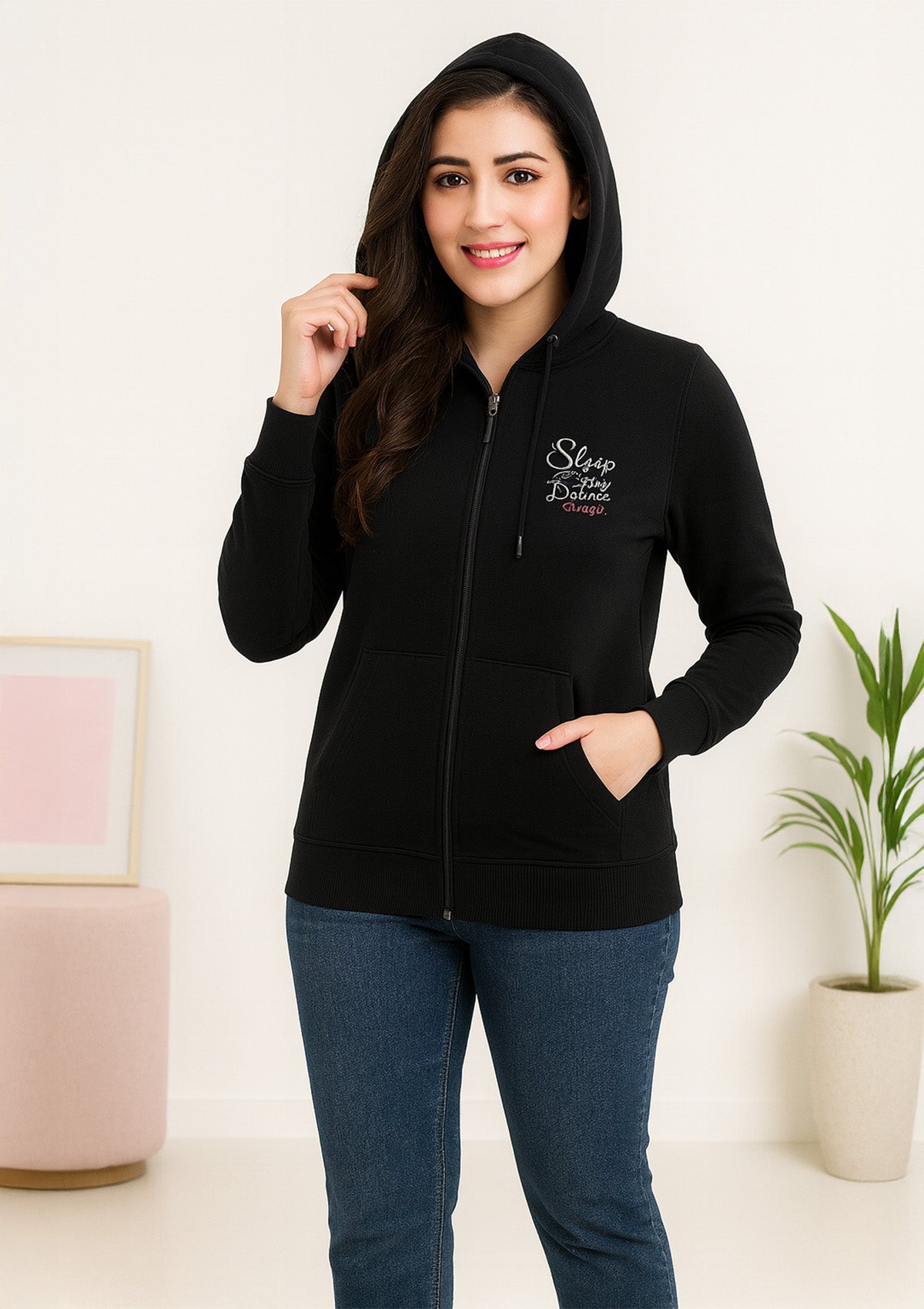 Black Zip Hoodie – Soft Fleece & Everyday Lounge Layer