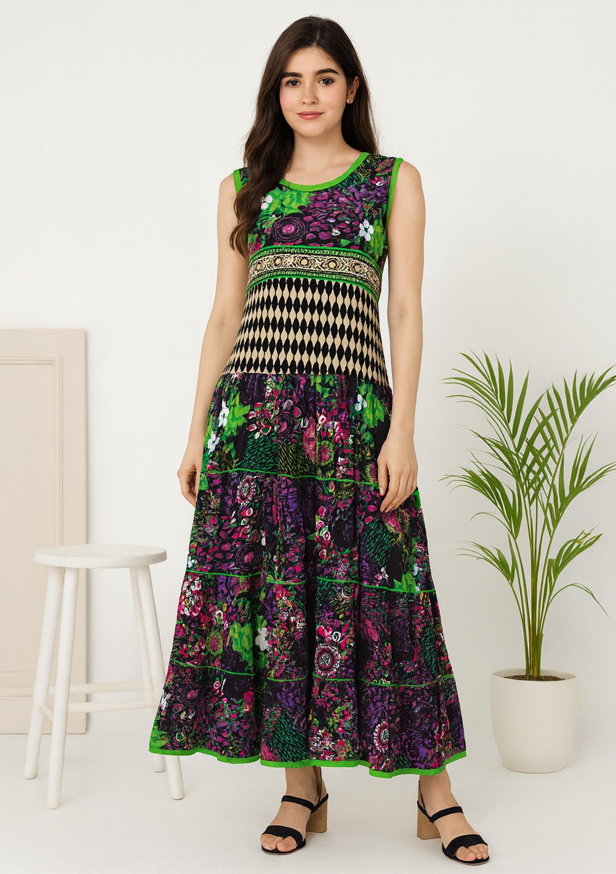 Women’s Multicolor Cotton Long Frock Dress – Boho Print