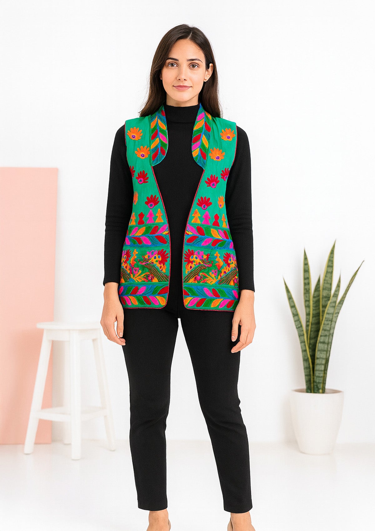 Embroidered Cotton Jacket – Multicolor Mirror Work Sleeveless
