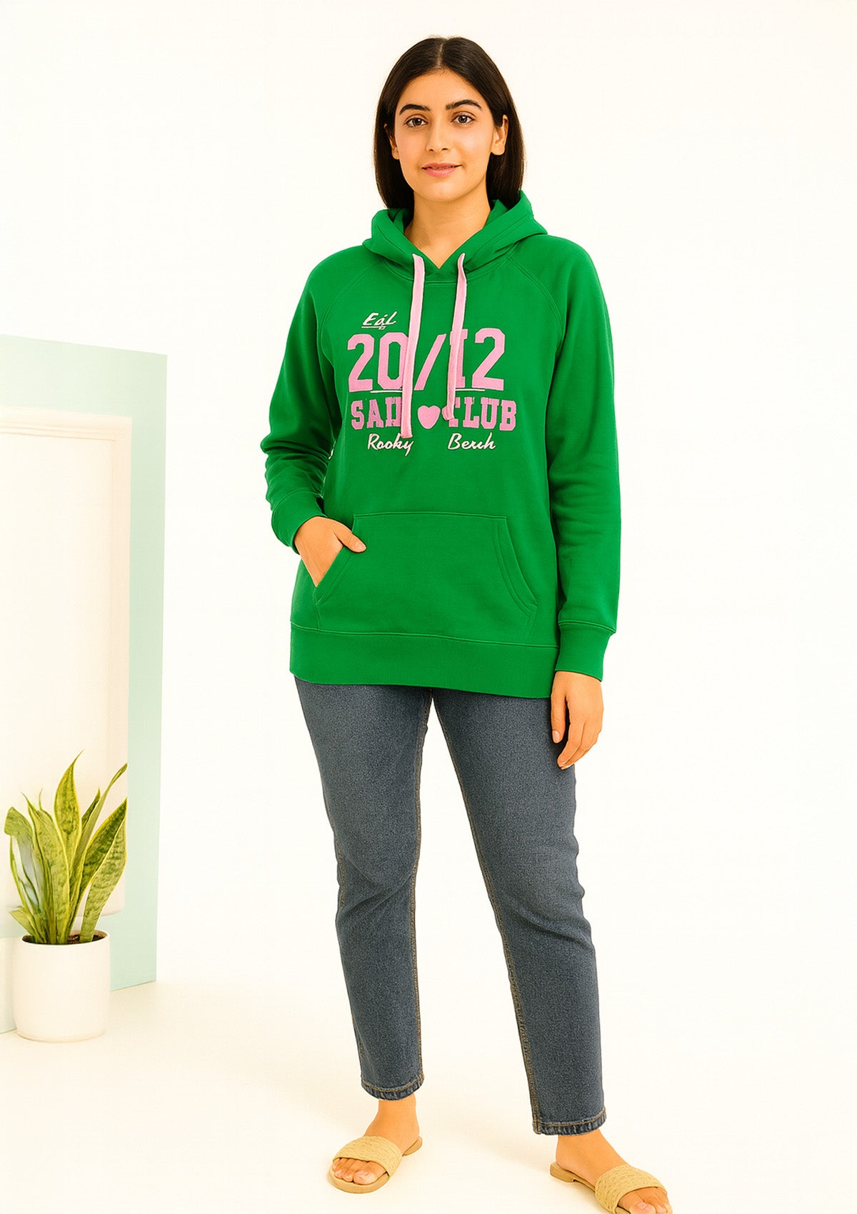 Premium Green Graphic Hoodie for Women – Kangaroo Pocket