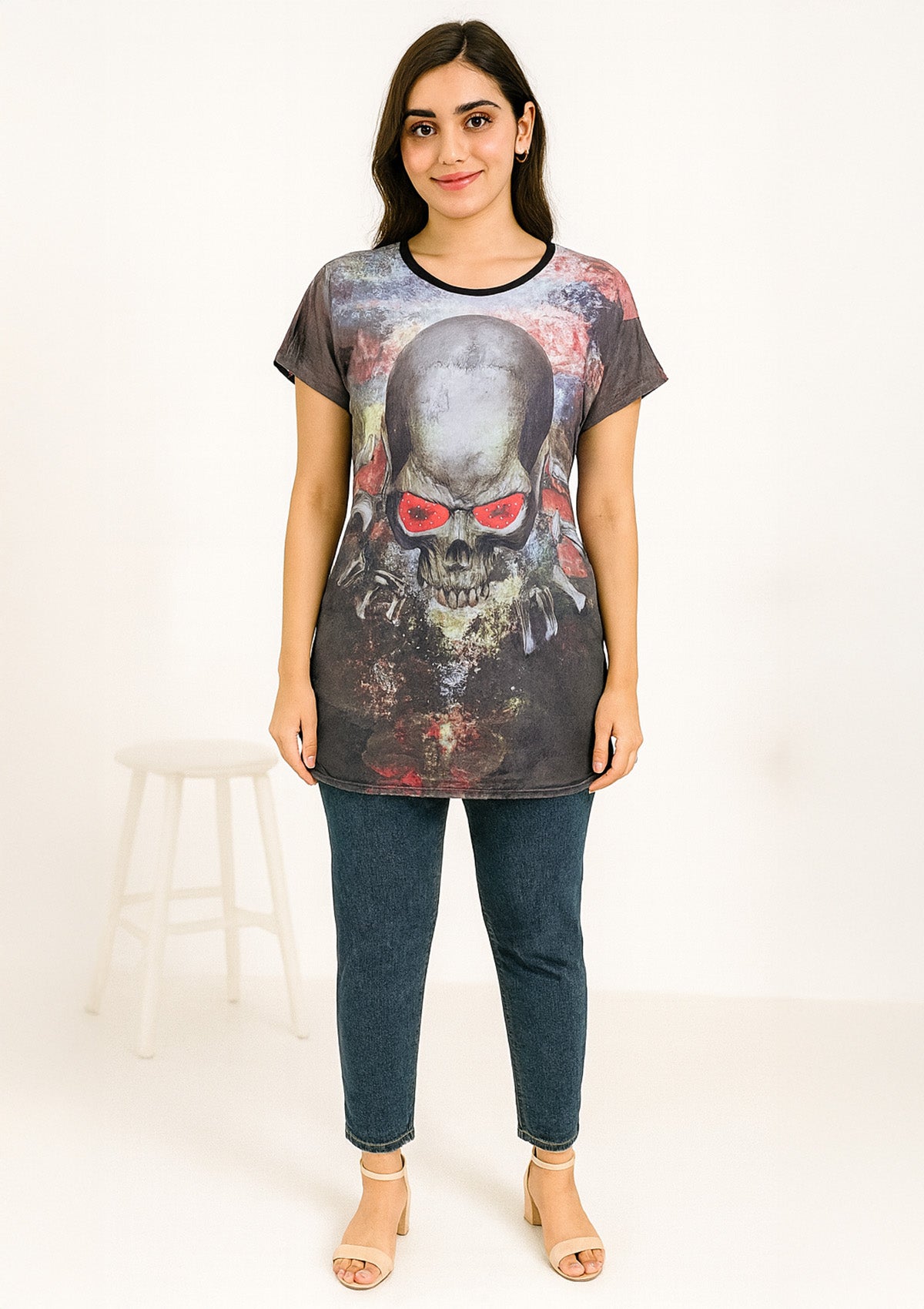 Unisex Cotton Lycra Skull Graphic Top – Red Sunglasses