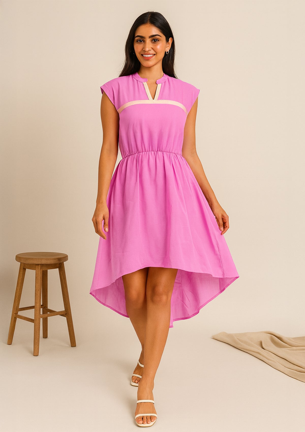 Women’s Pink Georgette High-Low C-Cut Dress – Party & Casual Wear