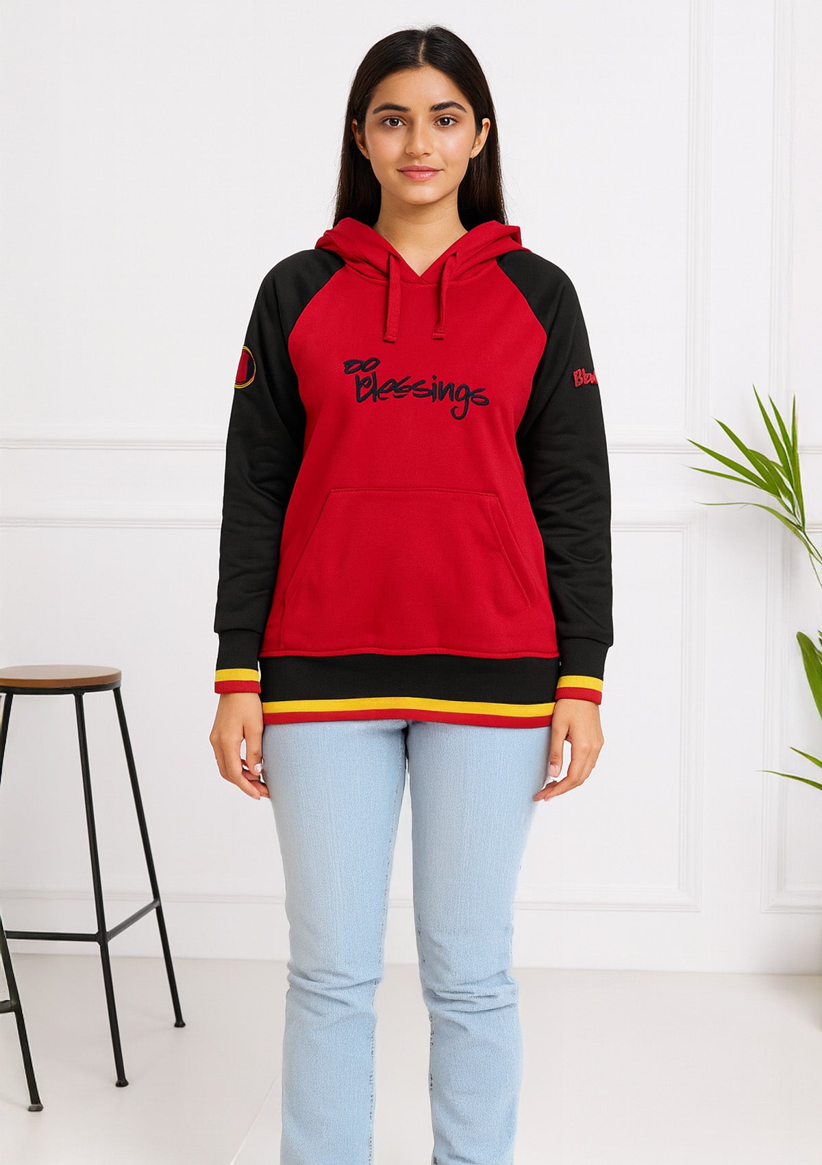 Red and Black Colorblock Hoodie – Soft Fleece Sweatshirt