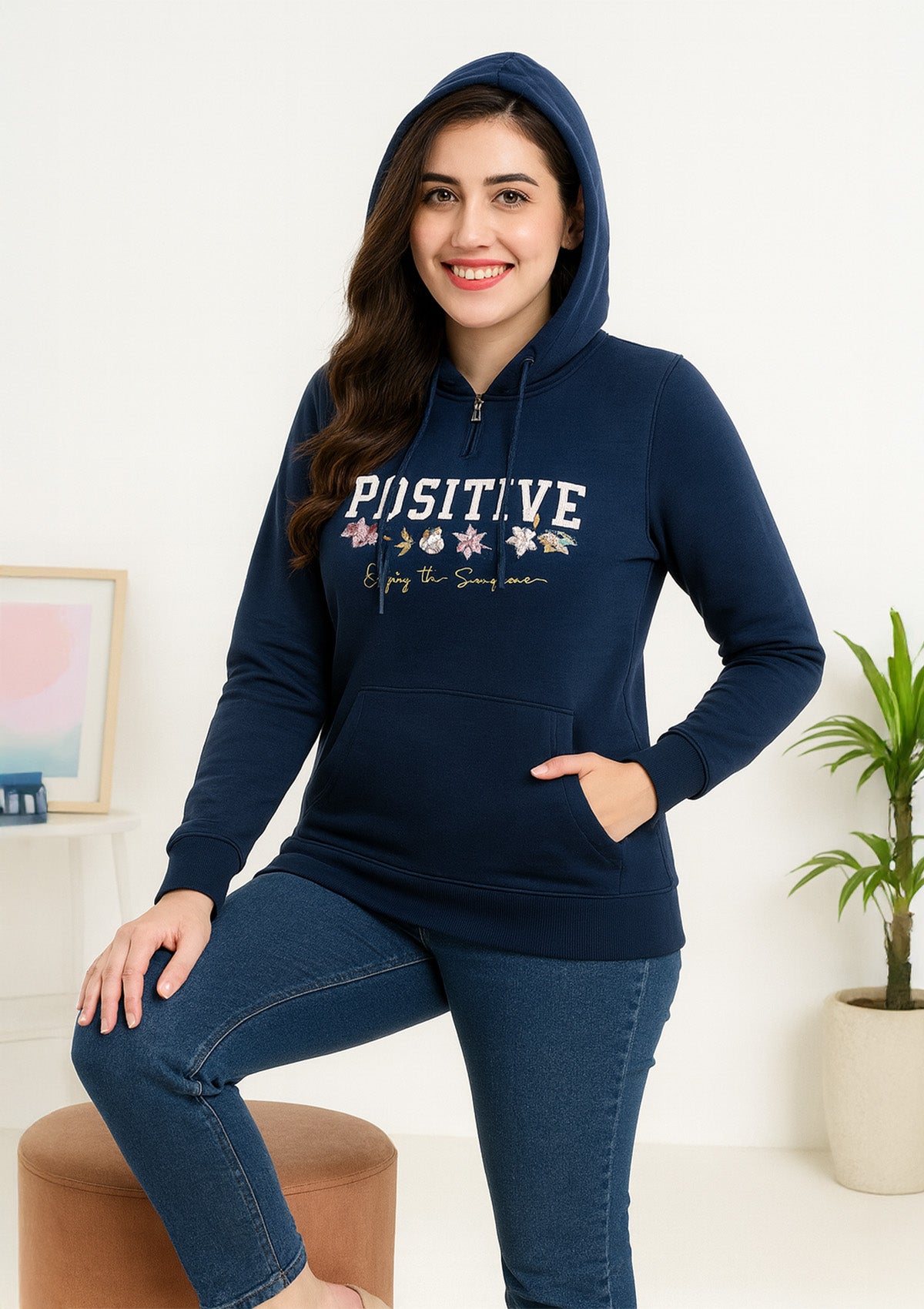 Premium Positivity Hoodie – Soft Fleece Navy Pullover