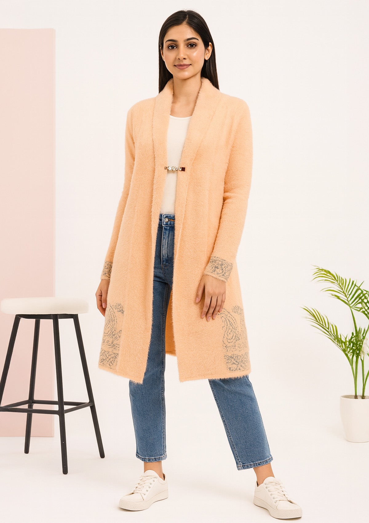 Feather Wool Shrug – Light Peach & Soft Plush Knit