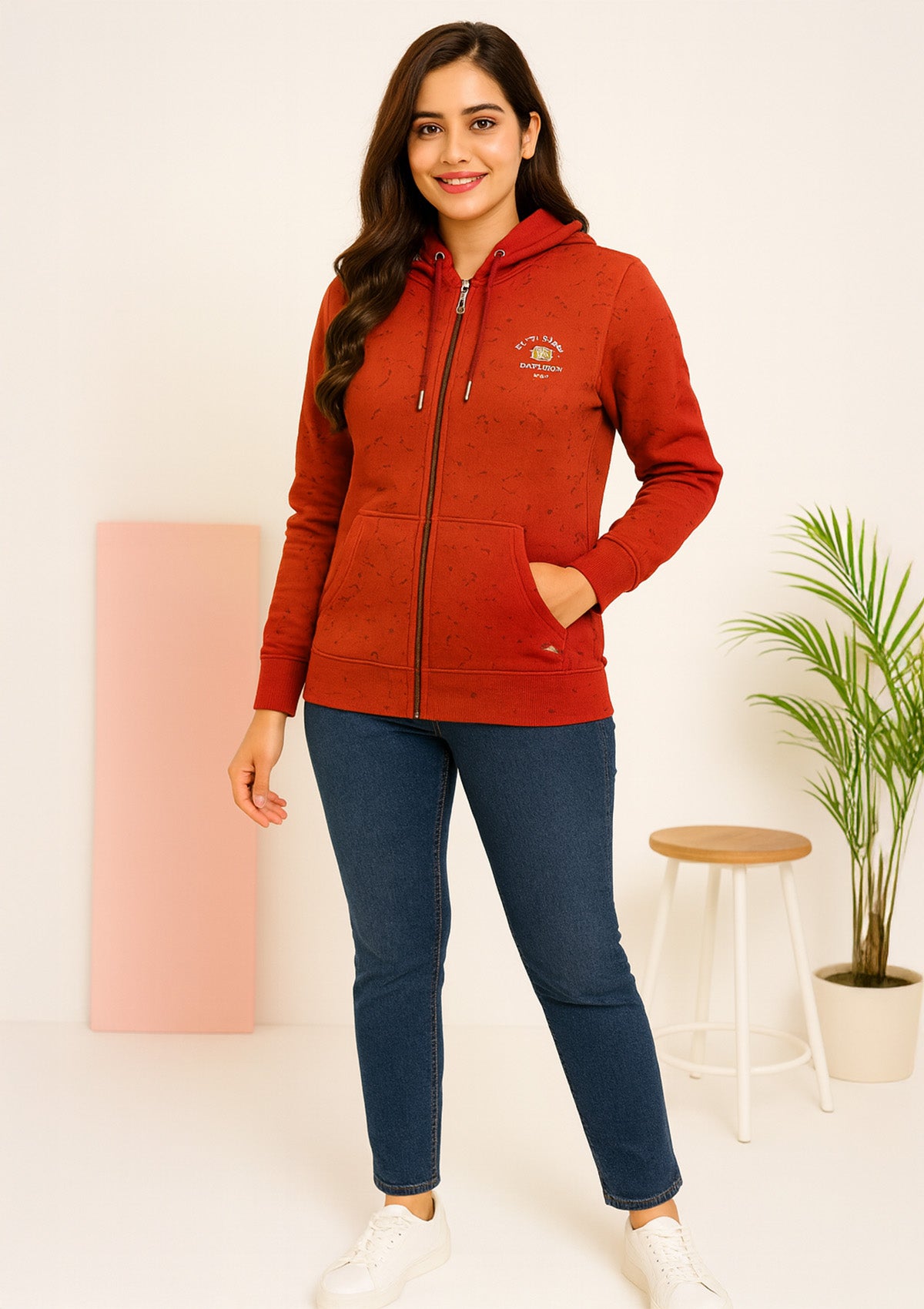 Rust Red California Zip Hoodie – Soft Fleece