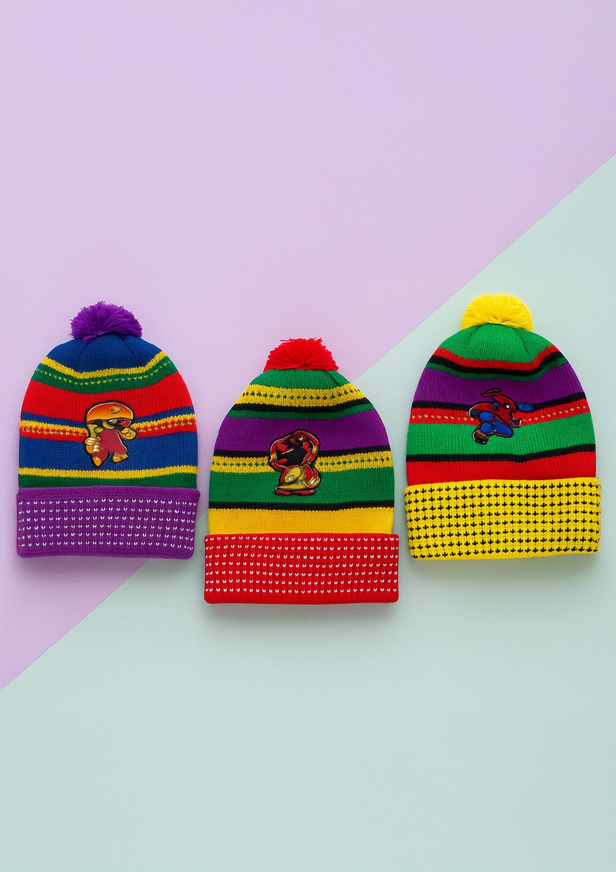 Kids Winter Caps Set of 3 – Colorful Knitted Beanies with Turn‑Up Cuff