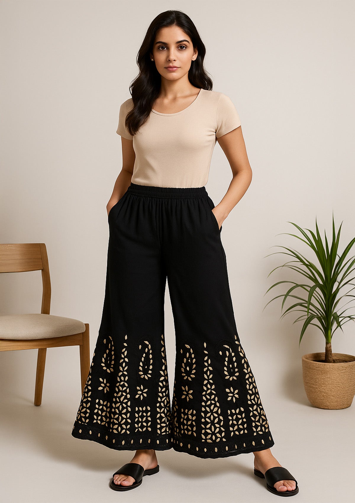 Women’s Black Georgette Sharara – Gota Patti & Heavy Embroidered