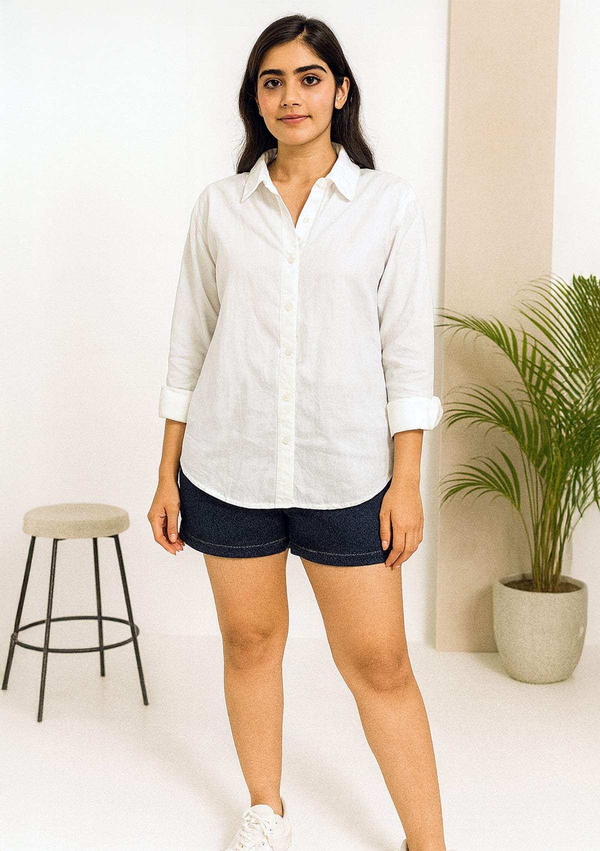 Women’s White Loose Fit Cotton Shirt – Classic Plain OverShirt