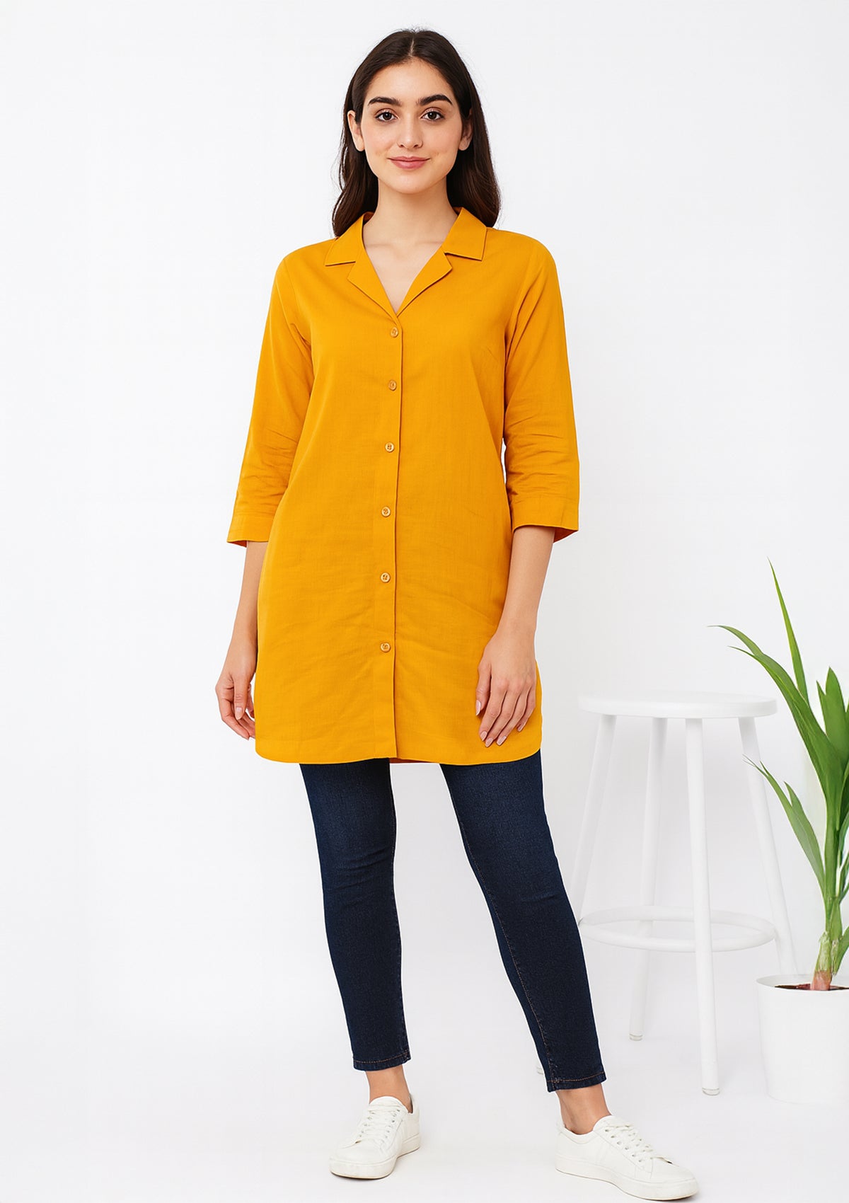 Mustard Cotton Kurta – Button Down & Spread Collar